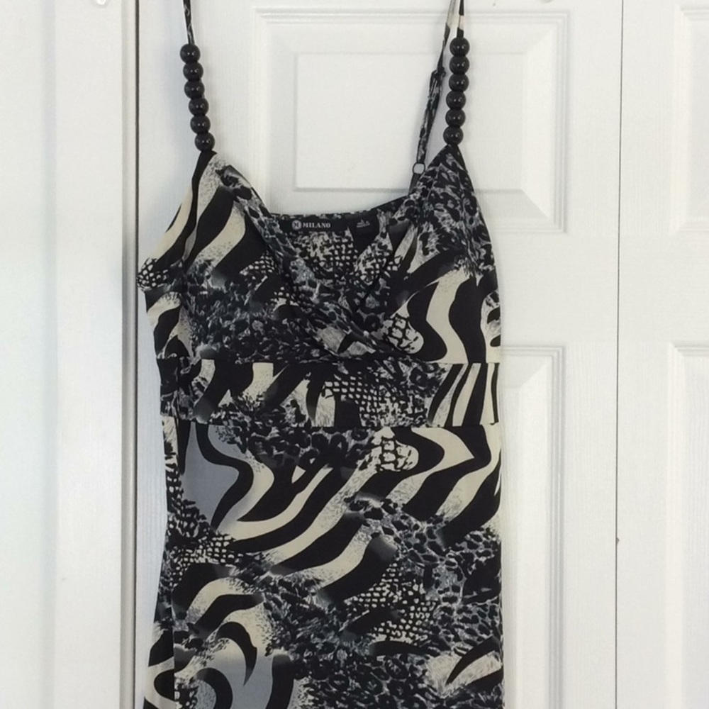 Animal print maxi dress with bead trim on straps